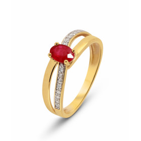 Bague Or Jaune 750 Rubis Ovale 6x4mm et Diamant. Bague en Or Jaune 750 sertie d&#39;une pierre ovale de 6x4mm (0.60 carat)...