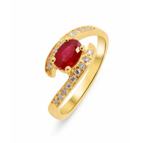  Bague Or Jaune sertie d un Rubis ovale 7x5mm (0.85 carat) Entourage composé de 18 diamants 1,2mm diamètre (0,15 carat au ...