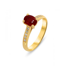 Bague Or Jaune 750 Rubis Ovale 7x5mm et Diamants