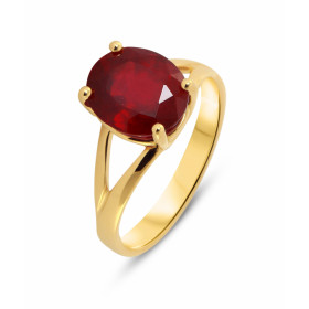 Bague Or Jaune 750 Rubis Traité Ovale 11x9mm