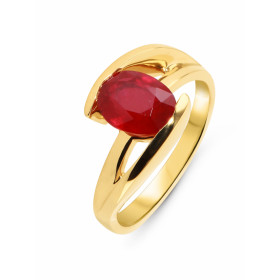  Bague Or Jaune 750 sertie d un Rubis Traité ovale 9x7mm (2,55 carats) Serti demi clos Corps croisé Largeur monture (vue d...