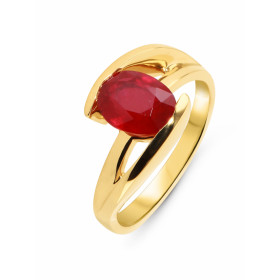 Bague Or Jaune 750 Rubis Traité Ovale 9x7mm