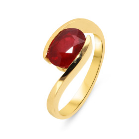 Bague Or Jaune 750 Rubis traité ovale 9x7mm