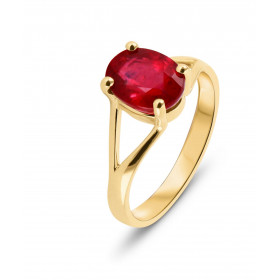  Bague Or Jaune 750 sertie d un Rubis traité 9x7mm Poids rubis : 2.5 carats Serti à griffes 