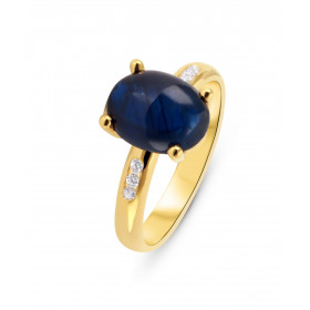Bague Or Jaune 750 Saphir Cabochon diamants Saphir ovale taille cabochon 10.2x8.2mm (4.3 carats) serti à griffes 6 Diamant...