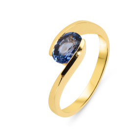  Bague Or Jaune 750 sertie d un Saphir Ceylan Ovale 7x5mm Poids Saphir : 1.2 carat Qualité saphir : AAA Serti demi clos Co...