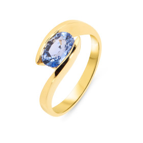 Bague Or Jaune 750 sertie d un Saphir Ceylan ovale 8x6mm (1.38 carat) Monture corps croisé Serti demi clos 