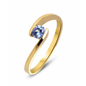  Bague Or Jaune 750 sertie d un Saphir Ceylan Rond 4.5mm (0,4 carat) Serti Demi Clos Monture solitaire croisé 