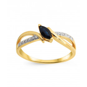  Bague Or Jaune 750 Saphir Navette 6x3mm Diamants Bague Or Jaune 750 composée d un anneau entrelacé serti d un Saphir nave...