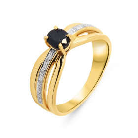 Bague Or Jaune 750 Saphir Ovale 5x4mm Diamants Bague Or Jaune 750 composée d un anneau large serti d un Saphir ovale 5x4mm...