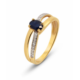 Bague Or Jaune 750 Saphir Ovale 6x4mm et Diamant