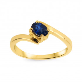  Bague Or Jaune 750 sertie d un Saphir Ovale 6x4mm Serti à griffes Monture corps croisé Poids Saphir : 0.55 carat 