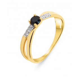 Bague Or Jaune 750 Saphir Rond 3.5mm et Diamants