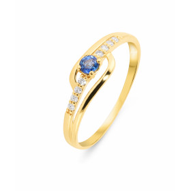 Bague Or Jaune 750 sertie d un Saphir rond 3mm 8 diamants 1,2mm Poids Saphir : 0.16 carat Poids total diamant : 0.09 carat