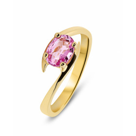 Bague Or Jaune  750 Saphir Rose ovale 7x5mm