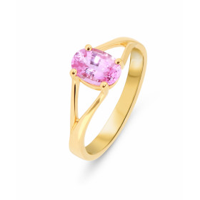 Bague Or Jaune 750 Saphir Rose Ovale 8x5mm