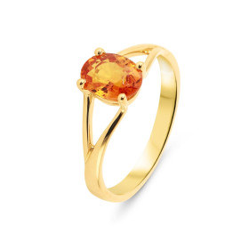 Bague Or Jaune 750 Saphir traité Orange Ovale 8x6mm Saphir Orange traité ovale 8x6mm (1,7 carat) Serti 4 griffes Corps fou...