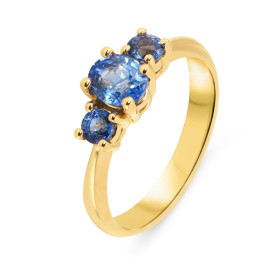  Bague Or Jaune 750 Saphirs Ceylan Ovale Ronds Bague Or Jaune 750 (Or 18 carats) Monture type solitaire épaulé Pierre cent...