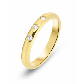 Bague en Or Jaune 750 sertie de 3 diamants de qualité G Si pour un poids total de 0,085 carat. Largeur de la bague : 3mm