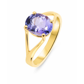 Bague Or Jaune 750 Tanzanite Ovale 10x8mm