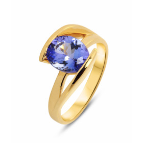 Bague Or Jaune 750 Tanzanite Ovale 10x8mm. Bague en Or 750 (Or 18 carats). Tanzanite ovale de 10x8 mm (2,5 carats). Largeu...