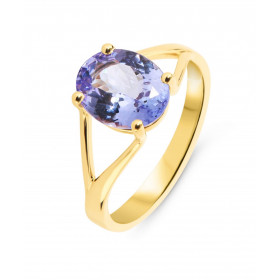 Bague Or Jaune 750 Tanzanite Ovale 10x8mm