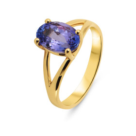 Bague Or Jaune 750 Tanzanite Ovale 11x7mm Serti à griffes Poids Tanzanite : 3.3 carats
