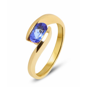  Bague Or Jaune 750 sertie d une Tanzanite ovale 7x5mm Poids Tanzanite : 0.8 carat Qualité Tanzanite : AAA Serti demi-clos 