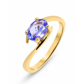 Bague Or Jaune 750 Tanzanite Ovale 8x6mm