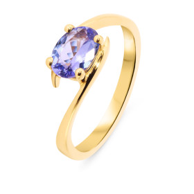 Bague Or Jaune 750 Tanzanite Ovale 8x6mm. Tanzanite ovale de 8x6mm (1,1 carat). Serti à 4 griffes. Corps croisé