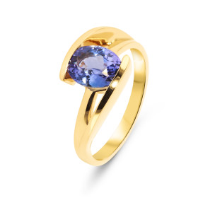  Bague or jaune 750 sertie d une Tanzanite ovale 9x7mm Le poids pierre est 1.75 carat sa qualité est AAA La Tanzanite est ...