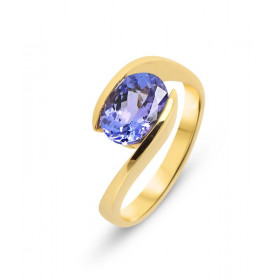  Bague Or Jaune 750 sertie d une Tanzanite Ovale 9x7mm (2.3 carats) Serti demi clos Corps croisé 