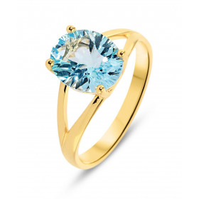 Bague Or Jaune 750 Topaze Bleue Ovale 11x9mm