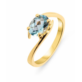 Bague Or Jaune  750 Topaze Bleue ovale 8x6mm