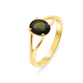  Bague Or jaune 750 sertie d une Tourmaline Verte ovale 8x6mm Poids Tourmaline : 1.1 carat Serti à griffes 