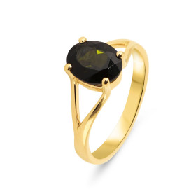  Bague Or jaune 750 sertie d une Tourmaline verte ovale 9x7mm Poids Tourmaline : 1.8 carat Serti à griffes 