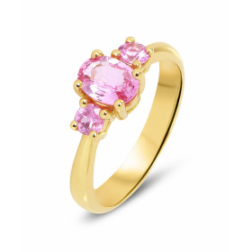  Bague Or Jaune 750 Trilogie Saphir Rose Bague Or Jaune 750 (Or 18 carats) Monture type trilogie 1 Saphir Rose Ovale 7x5mm...
