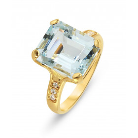 Bague Or Jaune Aigue Marine et Diamant. Cette bague est sertie d&#39;une Aigue Marine rectangulaire de 12x10 mm. Son poids...