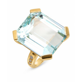  Bague Or Jaune sertie d une Aigue Marine taille Rectangulaire  17 x 20 mm (30 carats) diamants pour un poids total 0,145 ...