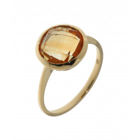  Bague Or Jaune sertie d une Citrine ronde taille dome 10mm diamètre Poids Pierre : 3,55ct 