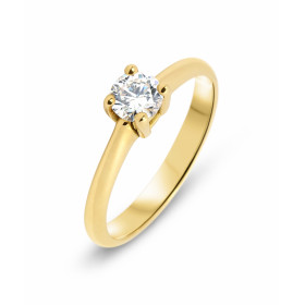  Bague Or jaune 750 (18 carats) type solitaire Diamant rond 0,33 carat serti à griffes Couleur diamant : H - pureté : Si2 