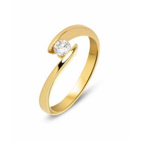  Bague Or Jaune sertie d un Diamant rond 3,5mm diamètre Largeur monture (vue dessus) :5,4mm Poids Diamant : 0,19 carat Qua...