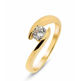 Bague en Or Jaune sertie d&#39;un Diamant rond de 4,9mm de diamètre (0,42 carat - Couleur J - Pureté Si2). Largeur de la m...