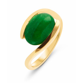  Bague Or Jaune sertie d une émeraude cabochon ovale 11x8mm (3.1 carats) Largeur monture (sur doigt, vue dessus) : 9,7mm M...