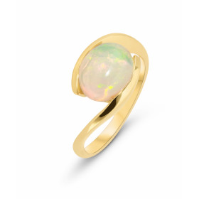  Bague Or Jaune 750 sertie d une Opale ovale 10x8mm (1,75 carat) Serti Demi Clos, corps croisé 