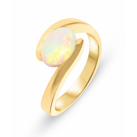 Bague en Or Jaune sertie d&#39;une Opale ovale de 9x7mm (1,08 carat). Largeur de la monture vue de dessus : 10mm