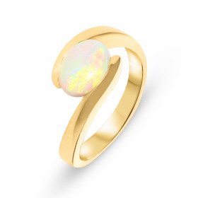  Bague Or Jaune sertie d une Opale ovale 9x7mm (1,08 carat) Largeur monture vue dessus : 10mm 