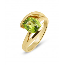 Bague en Or Jaune sertie d&#39;une Péridot ovale de 9x7 mm (1,8 carat)