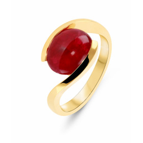 Bague Or Jaune Rubis Cabochon 10x8mm