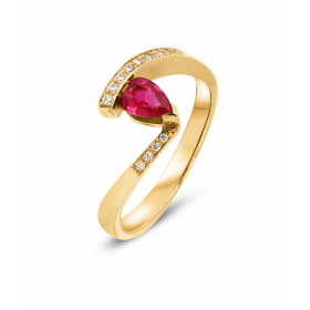 Bague Or Jaune 750 Rubis Diamants Cette bague est sertie d un rubis taille poire 6x4mm (0,42 carat) 13 diamants totalisant...